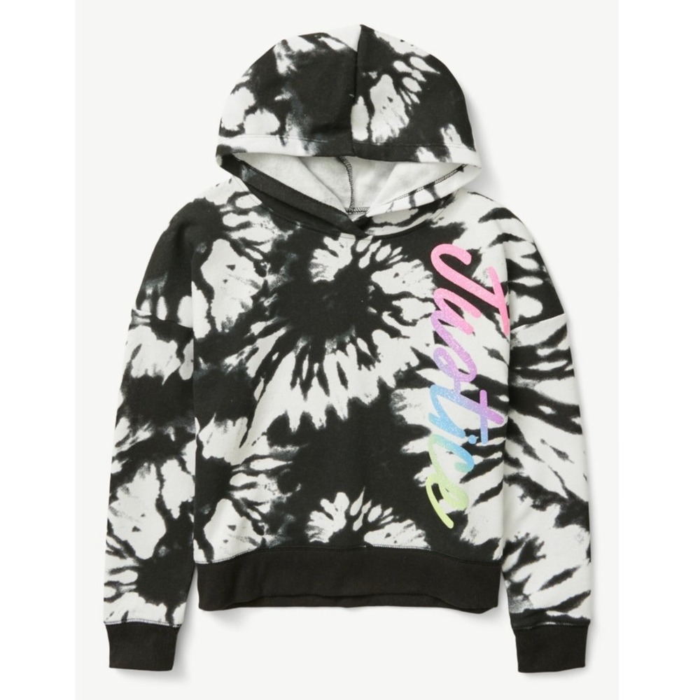 Justice Girls Everyday Faves Fleece Hoodie Sweatshirt Black White Large (12/14)